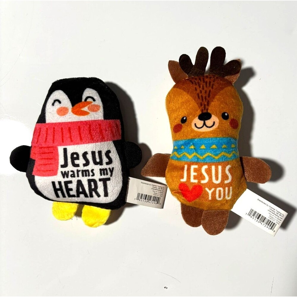 Religious Winter Animal Stuffed Toy Plush Penguin & Reno Bundle